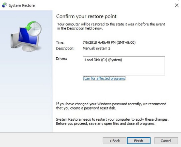 how to recover system restore points windows 10
