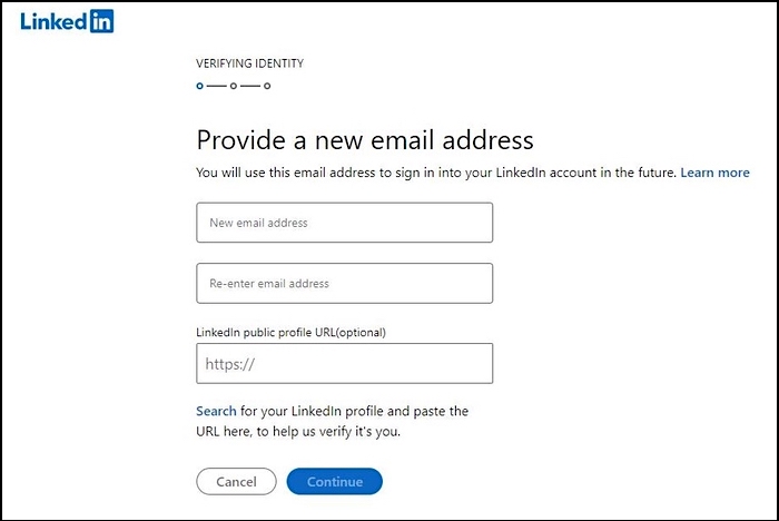 set a new email address in linkedin
