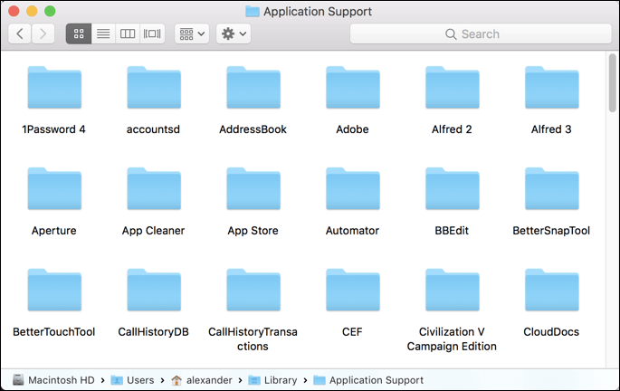 subfolders in Application Support folder