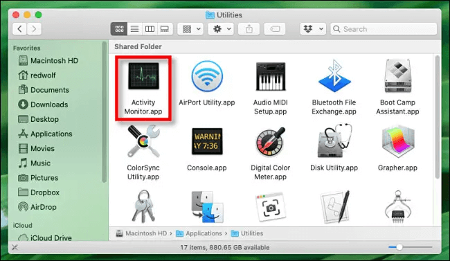 Activity Monitor in Utilities folder