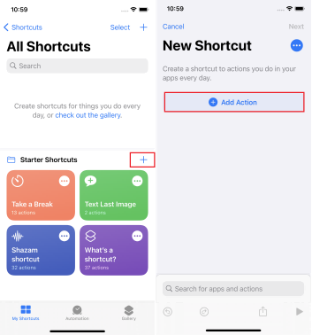 Add a action in shortcut