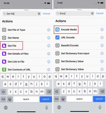 Add actions in shortcut