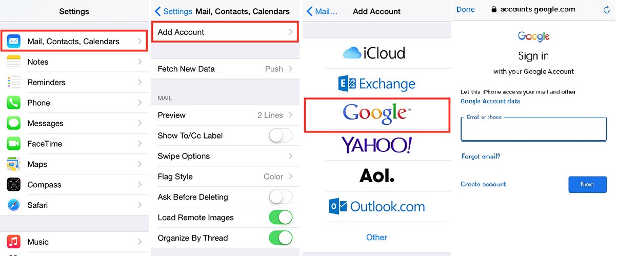 Add Google contacts on iPhone