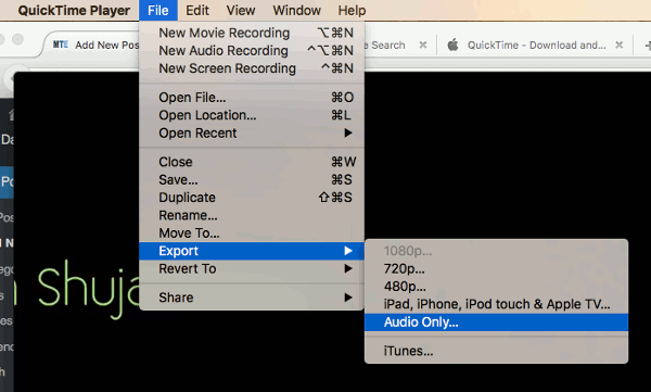 Convert video to audio with the quicktime player