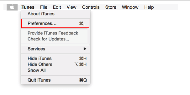 Choose preference on iTunes