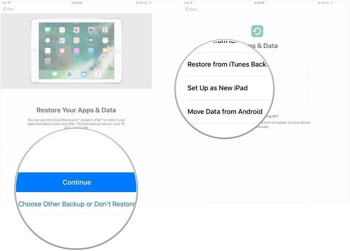 Transfer files from iPad to iPad via automatic setup