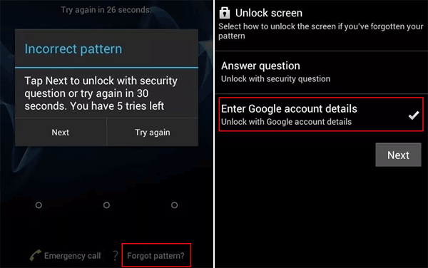 Unlock Android via Forgot Pattern Feature