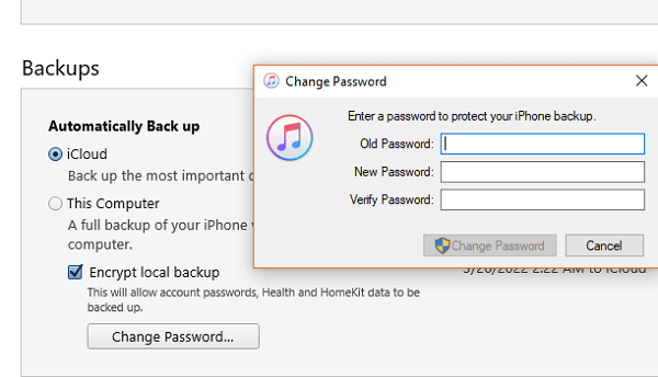 Change iPhone backup password