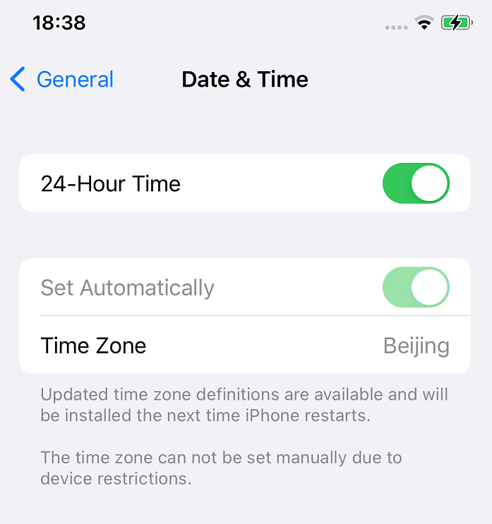 Can't update time setting