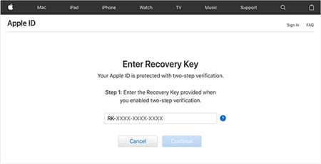Reset Apple ID password with a recovery key