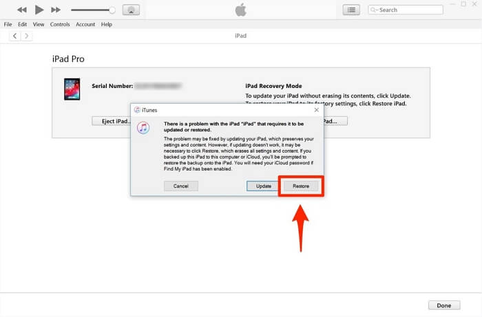 How to reset iPad without password using iTunes