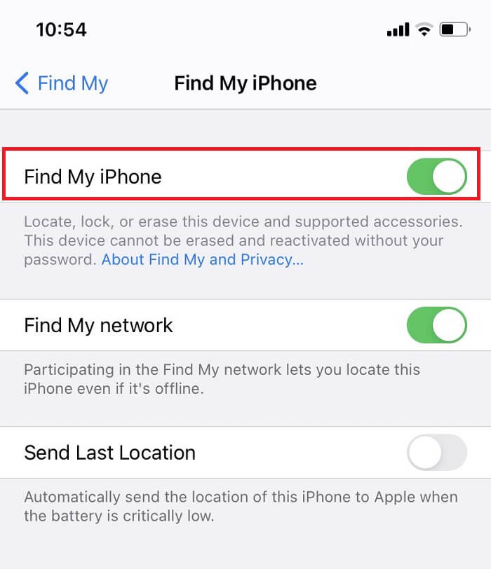 Disable the Find My iPhone feature