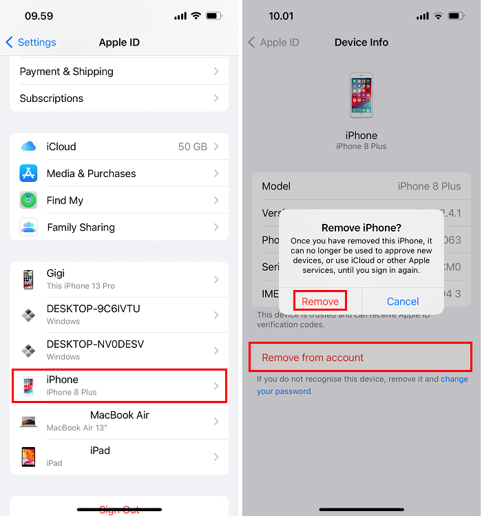 Remove Apple ID on an iPhone