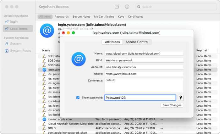 How to find saved passwords on iPad via Keychain Access