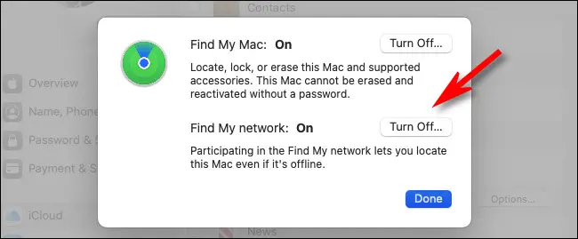 Turn off Find My Mac