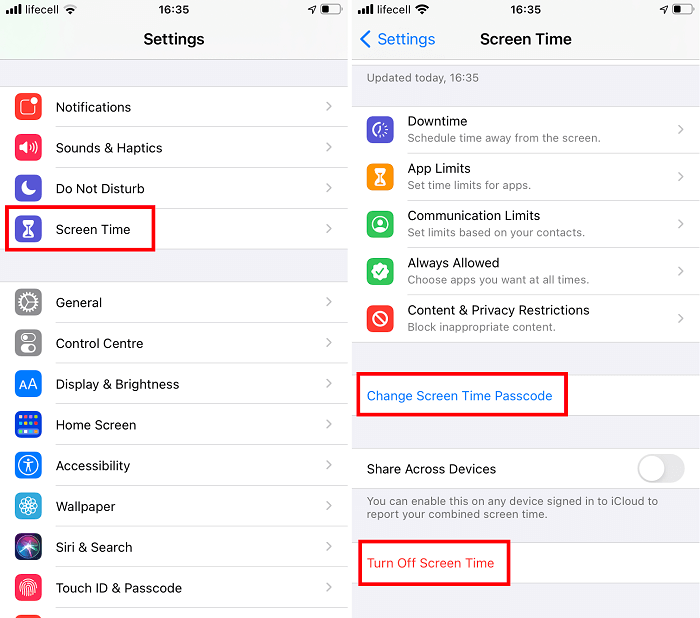 Turn off screen time on iPhone
