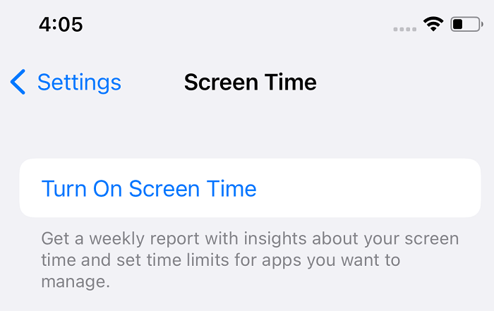 Turn on Screen Time