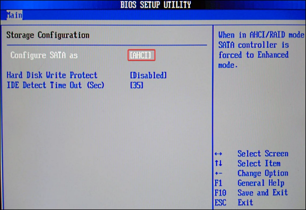 ahci settings in bios