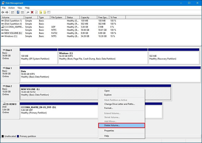 delete volume on the hard drive
