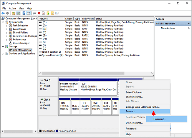 format disk with Disk Management