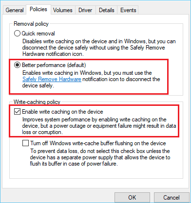 better performance option to fix slow write external SSD