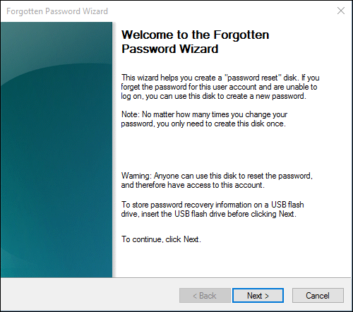 forget password wizard