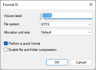 choose perform a quick format