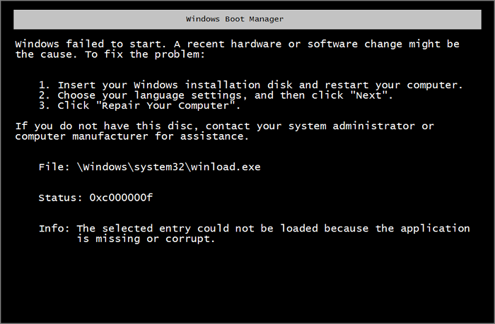 windows boot manager boot failed