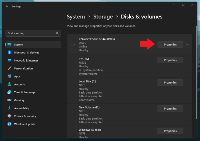 storage drive properties