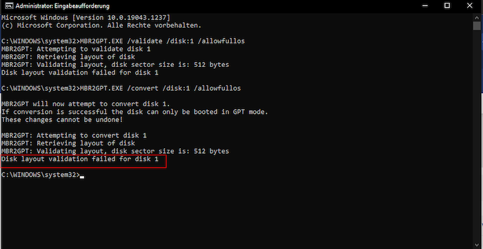disk layout verification failed