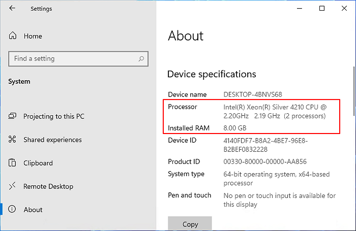 Check RAM and CPU specifications