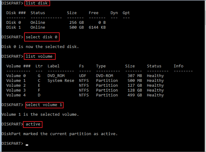 fix error no such partition by setting active partition