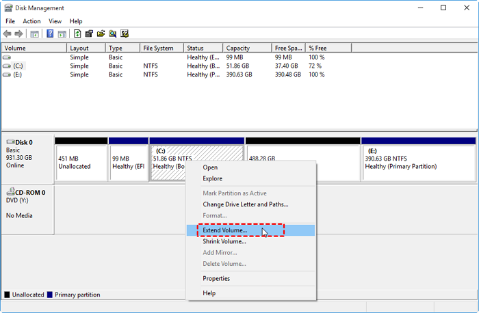 extend volume to merge partitions