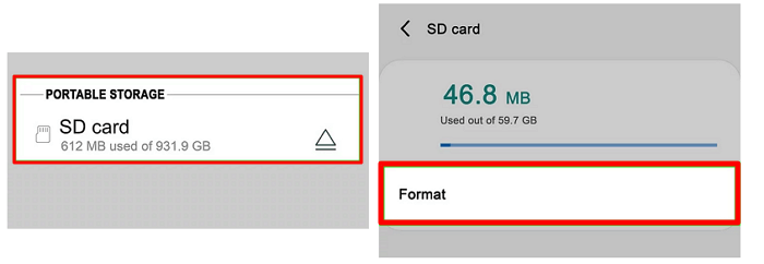 format files for storing files and apps Android