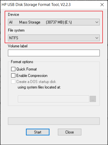 choose the device and file system