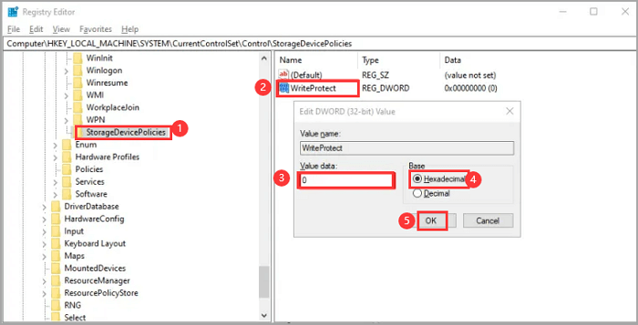 remove write protection with Registry