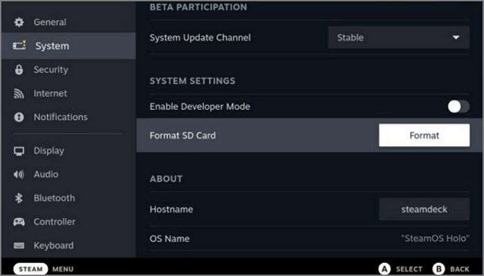 steam deck system format