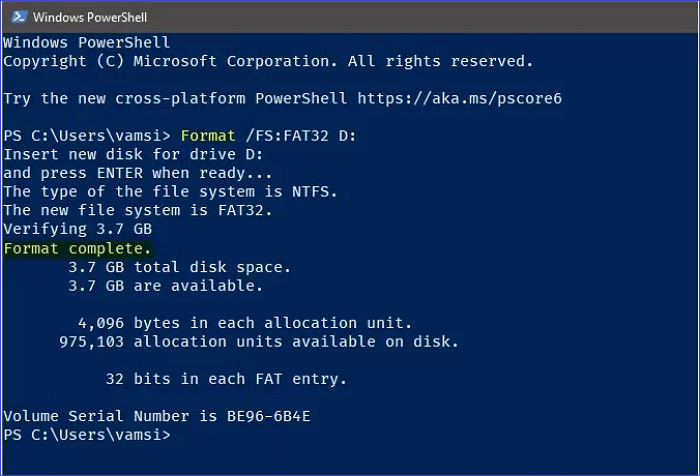 use format fs in powershell