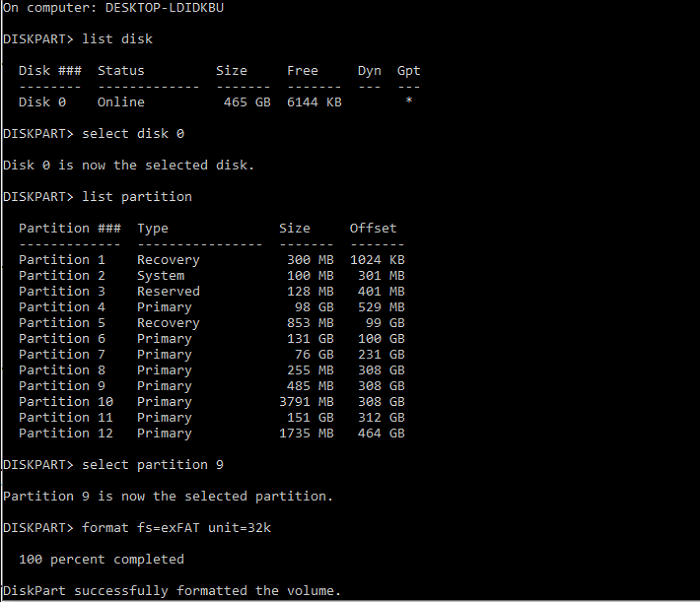 use diskpart to change the exfat unit size