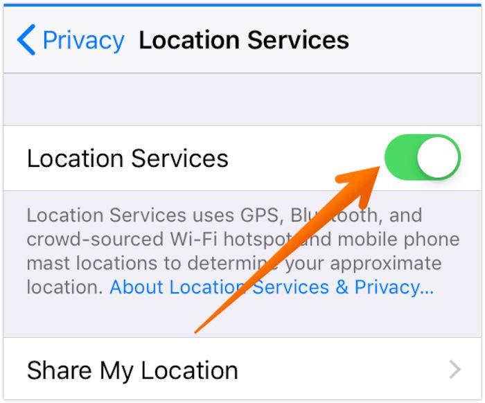 Turn off location services on iPhone