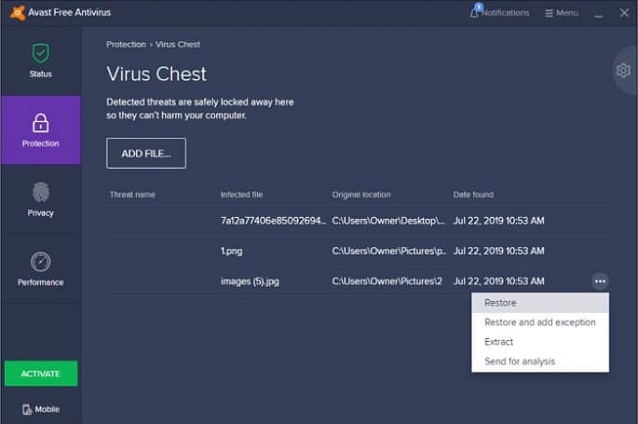 recover deleted files from avast antivirus