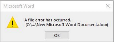 a file error has occurred Word