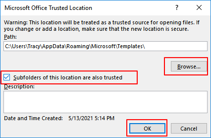 Select a new location for Word