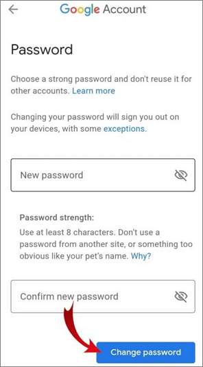 change your gmail passord on android