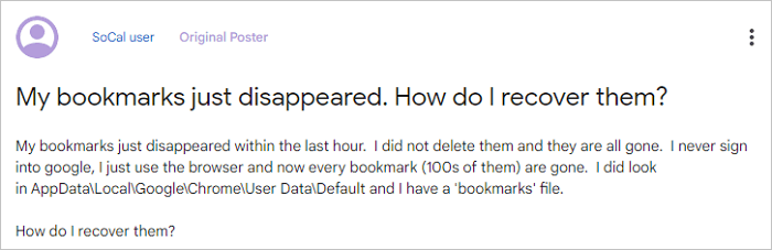 chrome bookmark disappeared from google account
