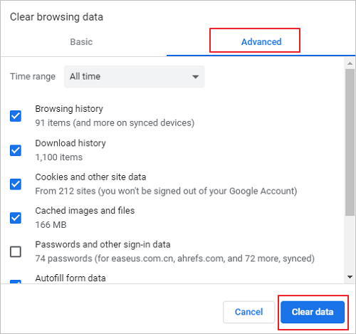 click clear history