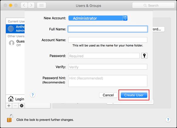 Create a new user account