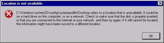 desktop refers to a location that is unavailable