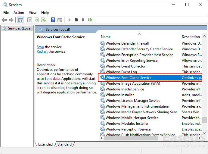 Locate Windows Font Cache.