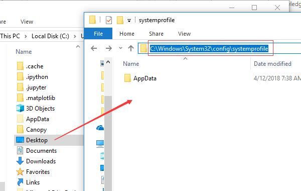 Put Desktop in systemprofile folder